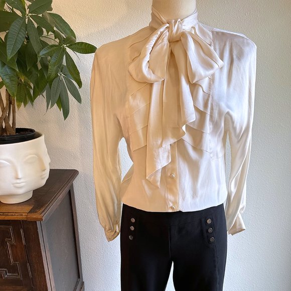 Vintage Couture Ted Lapidus Ivory Silk Shirt - Picture 1 of 9